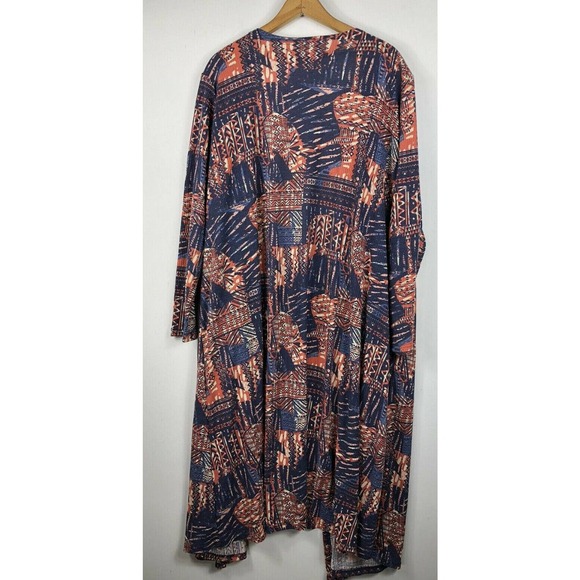 Lularoe Sarah XL Duster Blue Peach Orange Aztec Tribal Ribbed Knit Cardigan - Picture 8 of 8